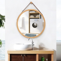 衛生間鏡子全身鏡子貼墻浴室鏡帶置物架北歐小圓鏡壁掛廁所試衣鏡