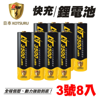 【日本KOTSURU】8馬赫可充式1.5V鋰電池3500mWh 3號/AA 8入(循環發電 實用 環保 電量強)