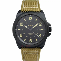 FOSSIL FS5917手錶 自由瀟灑 消光黑 夜光 日期 數字時標 草綠色帆布真皮錶帶 男錶