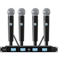 Wireless Microphone Handheld Microphone Professional 4Ch UHF System for Karaoke KTV Live Stage Performance Teaching Conference