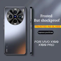AG Matte Glass Armor Shockproof Phone Case For Vivo X100 Pro Frosted Glass Cover For Vivo X90 Pro Plus With Integrated lens Film