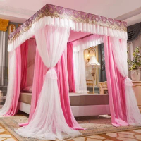 Luxury Pink Double Decker Palace With Thickened Mosquito Nets At Four Corners Shading Bed Curtains Bedroom Without Bracket