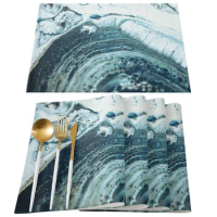 Marble Fluid Gradient Placemat for Dining Table Tableware Mats 4/6pcs Kitchen Dish Mat Pad Counter Top Mat Home Decoration