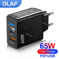 Olaf 65W USB Charger Fast Charge Adapter For Laptop 30W PD Charger Type C Quick Charger For iPhone 14 13 Huawei Xiaomi Samsung