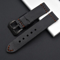 New Thick Men 20mm 22mm 24mm 26mm Black Genuine Leather Watchband Wristband For Watch Garmin Fenix3 Panerai Strap