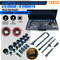 24pcs SET KUNCI SOKET 1/2\ inci 6 POINT 24PCS DR BLACK SOCKET CR-V 24PCS KUNCI SOKET DALAM KOTAK"