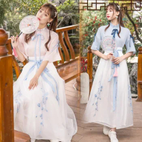 Women Elegant Chinese Traditional Style Hanfu Dress Sweet Girls Chiffon Party Dresses Half Sleeve Oriental Han Dynasty Costumes