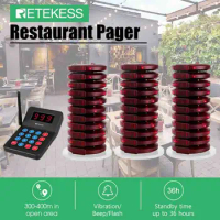 Retekess T119 Restaurant Pager With 30 Coaster Vibrater Receivers Paging System For Coffee Food Court Church Nursery Clinic