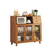 【歐德沐】家用楠竹餐櫥櫃63*31*96cm 兩門雙抽款 加厚板材 多層置物(餐櫥櫃 櫥櫃 置物櫃 收納櫃 預購15天)