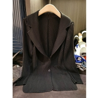 【巴黎精品】西裝外套皺褶西服-三宅風純色龍鱗紋中長款女外套3色a1hm35