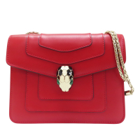 【二手名牌BRAND OFF】BVLGARI 寶格麗 紅色 牛皮 Serpenti Forever 鍊帶 肩背包