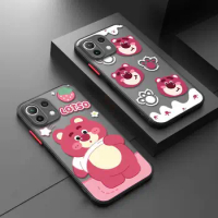 Case For Xiaomi 13 Poco 12 10T C40 C51 11 Lite 9T X3 X4 M5 Pro Matte Cover Strawberry Bear