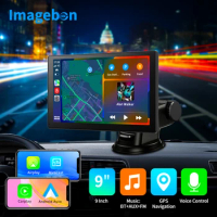 Imagebon 9" Wireless Carplay &amp; Android Auto Dash Camera With GPS Navigation Mirror Link AUX Bluetooth Dashboard Video Recorder