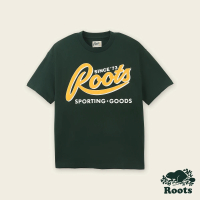 【Roots】Roots男裝-率性生活系列 草寫文字厚磅短袖T恤(深綠色)