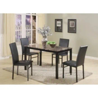 Table Sets for Dining Room Set 5 Piece Citico Metal Dinette Set with Laminated Faux Marble Top - Black Chair Furniture Bedroom