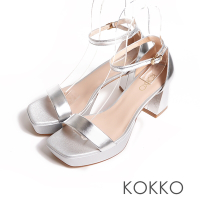 KOKKO柔軟手感綿羊皮防水台厚底粗跟涼鞋銀色