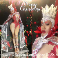 Xmas Sexy Lady Christmas Festival Party Dress Suit Red Lingerie Set Underwear Men Women Ballroom Costume Dance Stage Clothes