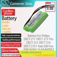 CameronSino Battery for Philips DECT 211 DECT 215 DECT 215 Trio DECT 216 Kala 300 fits Philips 2HR-AAAU Cordless phone Battery
