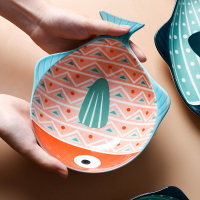 泡泡魚盤子長方形蒸魚碟子創意日式餐具家用魚盤大號陶瓷魚形盤