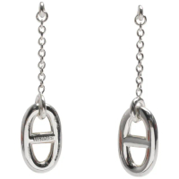 【Hermes 愛馬仕】經典Farandole豬鼻子LOGO925純銀垂墜耳環(銀色H108618B-ARG)