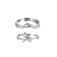 S999 pure silver blue eucalyptus couple rings with niche design, romantic meaning, suitable as a gif