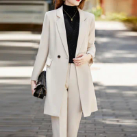 Tesco Solid Coat for Women Suit Two-piece Female Long Blazer For Office Lady Formal Pants Suit Women Clothing ropa mujer