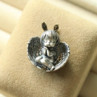 Vintage Cute Angel Girls Pendant Necklace Heart Wings Sleeping Angel Choker Chain Necklace for Women Birthday Gifts Jewelry