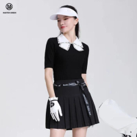 MG Golf Apparel Women's Top Short Skirt Set Sports Fashion Slim Short Sleeve Knitted Polo Shirt Quick Drying Pleated Skort