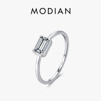MODIAN 925 Sterling Silver Minimalist Rectangle Zirconia Ring Luxury Basic Ring For Women Wedding Engagement Fine Jewelry