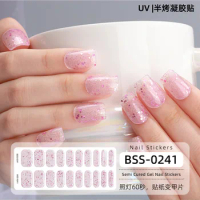 20 Tips Scallion Powder Glitter Sequins Semi-cured Gel Nail Strips Patch Waterproof Full Cover Gel Nail Stcikers UV Lamp Need