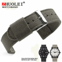 18/20/22mm Replacement for SW Army/ Timberland Canvas watch Strap Black/Grey Watch Bracelet with stainless Steel Buckle