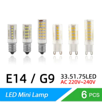 6Pcs LED Bulb G9/E14 LED Lamp 33LED 51LED 75LED AC220V-240V SMD 2835 Mini LED Corn Bulb Chandelier Spotlight Fridge Refrigerator