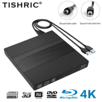 TISHRIC External 4K Blu-Ray Drive USB2.0 Read Only DVD Player CD RW 3D Blu-Ray Reader CD/DVD Optical Drive For Windows/IOS