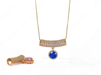 Kalung Wanita Liontin Tabung Full Mata Diamond Tanam Warna Gold Batu Biru