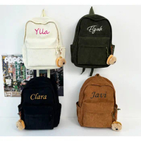 Personalized Canvas Korean Style Schoolbag Customized Embroidered Name Backpack Training Anti-theft Shoulder Bag For Teenager