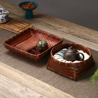 竹制品手工竹編日式干果盤創意家用茶幾藤編水果籃復古茶具收納盒
