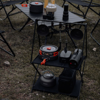 戶外露營黑化二層三層餐具置物架便攜式折疊野外鋁合金掛鉤儲物桌