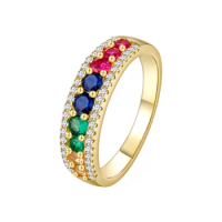 New Colorful Diamonds Ring with Unique Design, High Sense 925 Silver Plated 14k Gold Ring