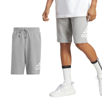 【adidas 愛迪達】短褲 Essential Shorts 男款 灰 白 純棉 中腰 抽繩 棉褲 愛迪達(IC9403)