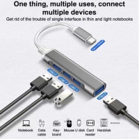 Mini USB Type C Hub 4Port Adapter USB3.1Multi Splitter 4in1 Docking Station UltraSlim SuperSpeed Aluminum For Computer Laptop PC