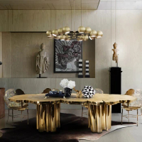 Dining Set High Quality Golden Restaurant Glass Dining Table Metal Nordic Modern Customized Dining Table dining room furniture