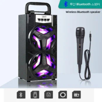 Portable Outdoor Karaoke Bluetooth Speaker Stereo Surround Sound Home Theater Sound System with Microphone and FM Radio Function