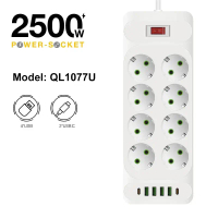 Stop Kontak USB Type C EU Plug 10A 110-250V 2500W 8 Lubang
