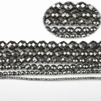 2~10mm Natural Stone Black Hematite Faceted Terahertz Loose Beads Women Jewelry Making DIY Necklace Bracelet Accessories 15''