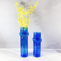 現代簡約歐式藍色彩色玻璃管圓柱花器花瓶擺件樣板房售樓處飾品