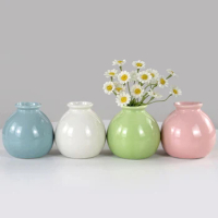 1Pc Mini Colorful Ceramic Flower Vase Decorative Planter Pot Flowerpot Desktop Vase Home Office Decorations