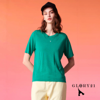 【GLORY21】速達-網路獨賣款-優雅R字短袖圓領針織上衣(綠色)