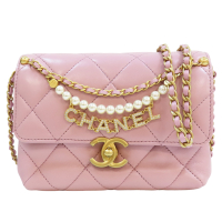 【二手名牌BRAND OFF】CHANEL 香奈兒【再降價】 粉色 羊皮 菱格紋 Mini Flap 肩背包 金扣