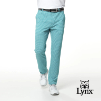 【Lynx Golf】男款日本進口布料格紋隱形拉鍊窄管平口休閒長褲(綠色)