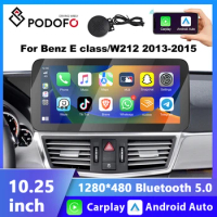 Podofo 10.25'' 2din Car Multimedia Player For Benz E-class W212 2013-2015 Carplay Android Auto dual systems Bluetooth receiver